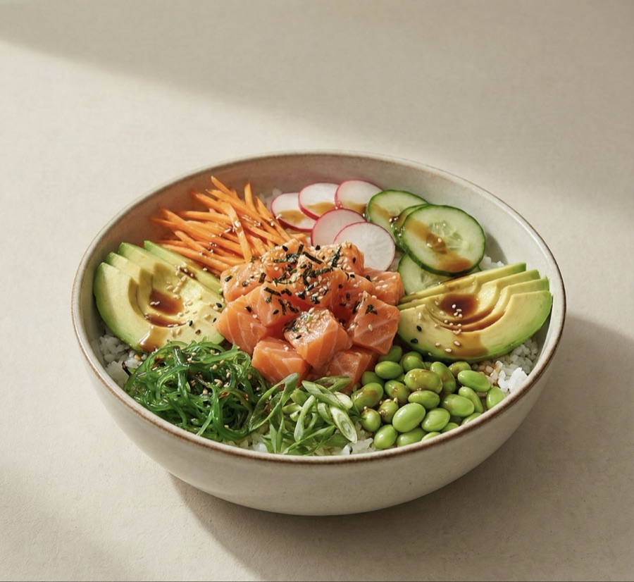 Poke bowl au saumon et crudités
