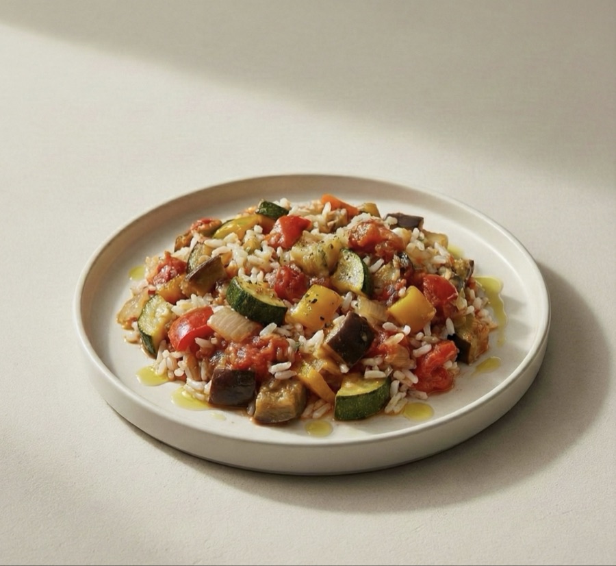 Ratatouille servie avec du riz