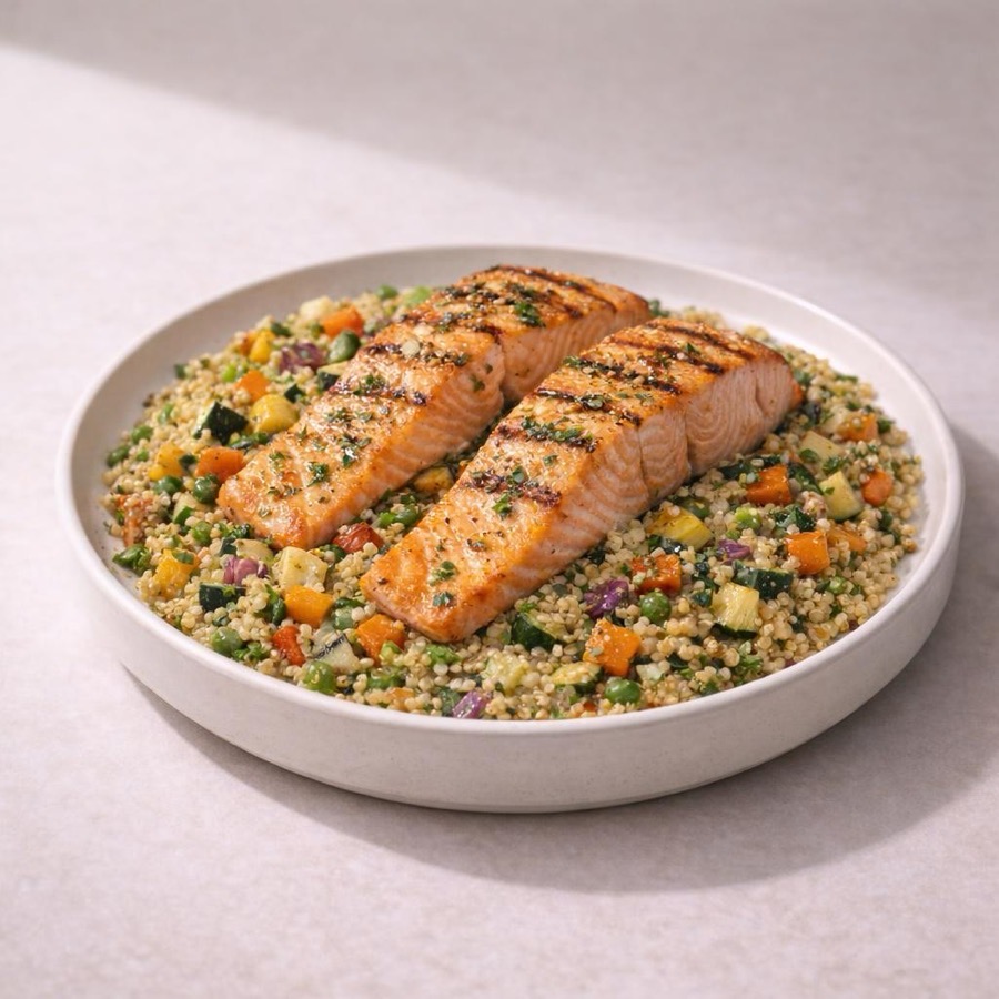 Saumon grillé et quinoa aux légumes dans Meal