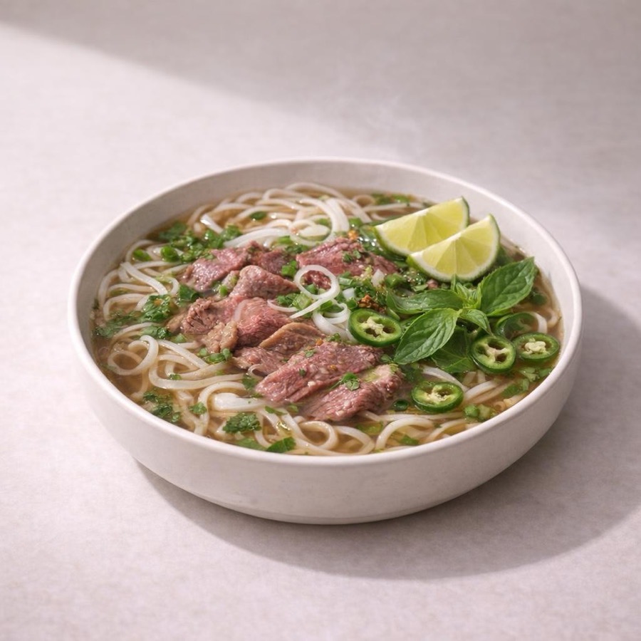 Soupe pho au bœuf + nouilles de riz
