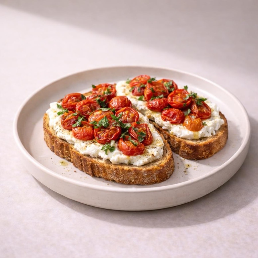 Toast ricotta + tomates rôties