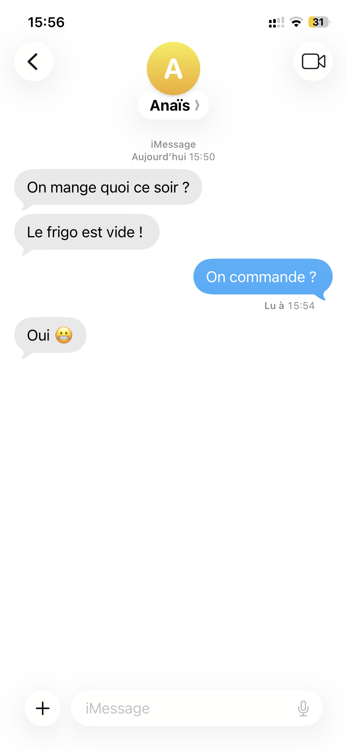 Conversation iMessage sans Meal
